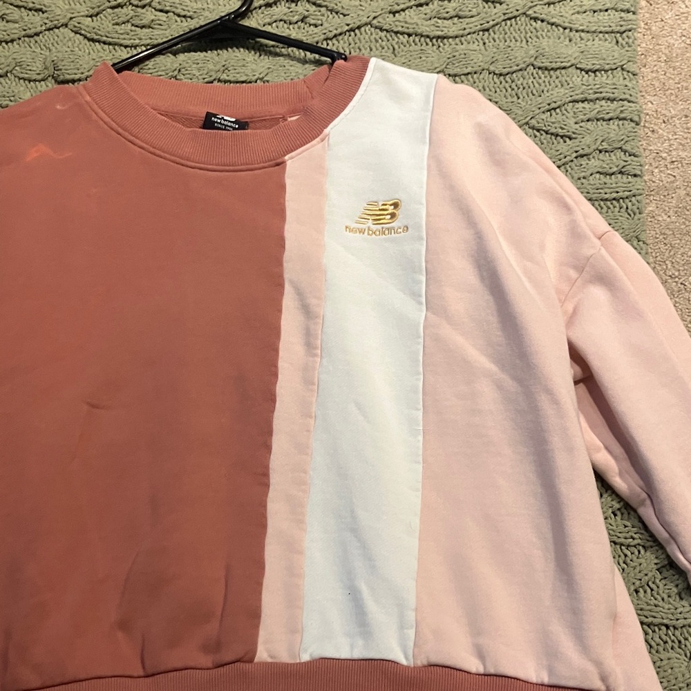 New Balance Pink and White womens Colorblock Sweatshirt